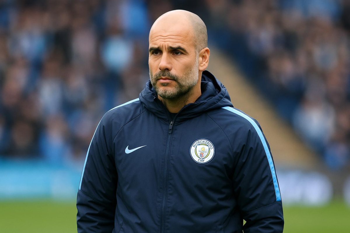 Pep Guardiola langs de zijlijn bij Manchester City in een wedstrijdcontext