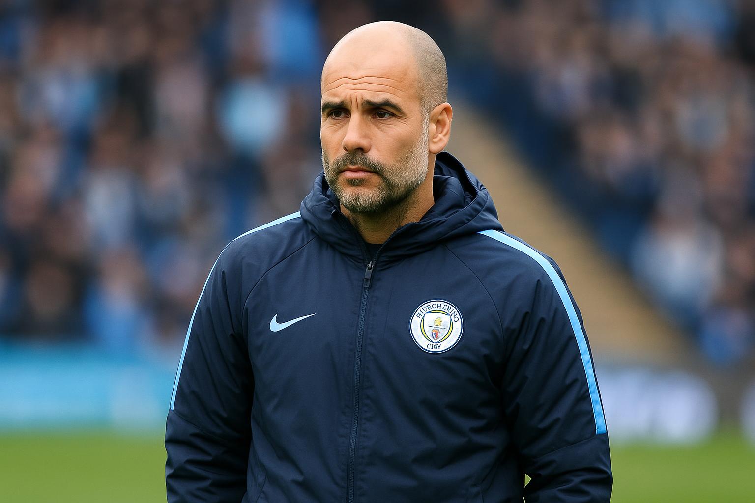 Pep Guardiola langs de zijlijn bij Manchester City in een wedstrijdcontext