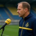 David Hubert, coach van Union SG, langs de zijlijn in het Dudenpark