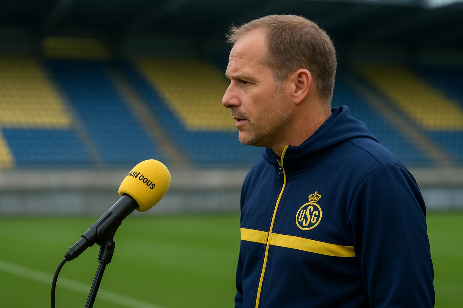 David Hubert, coach van Union SG, langs de zijlijn in het Dudenpark