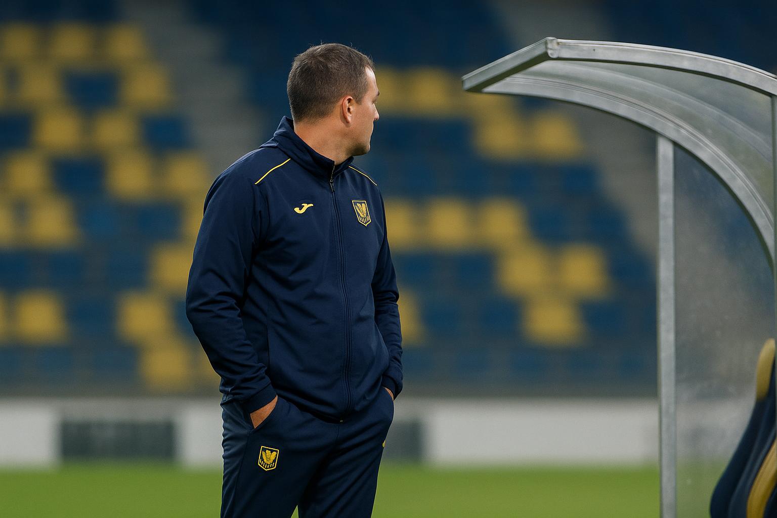 Wouter Vrancken, trainer van STVV, langs de zijlijn op Stayen