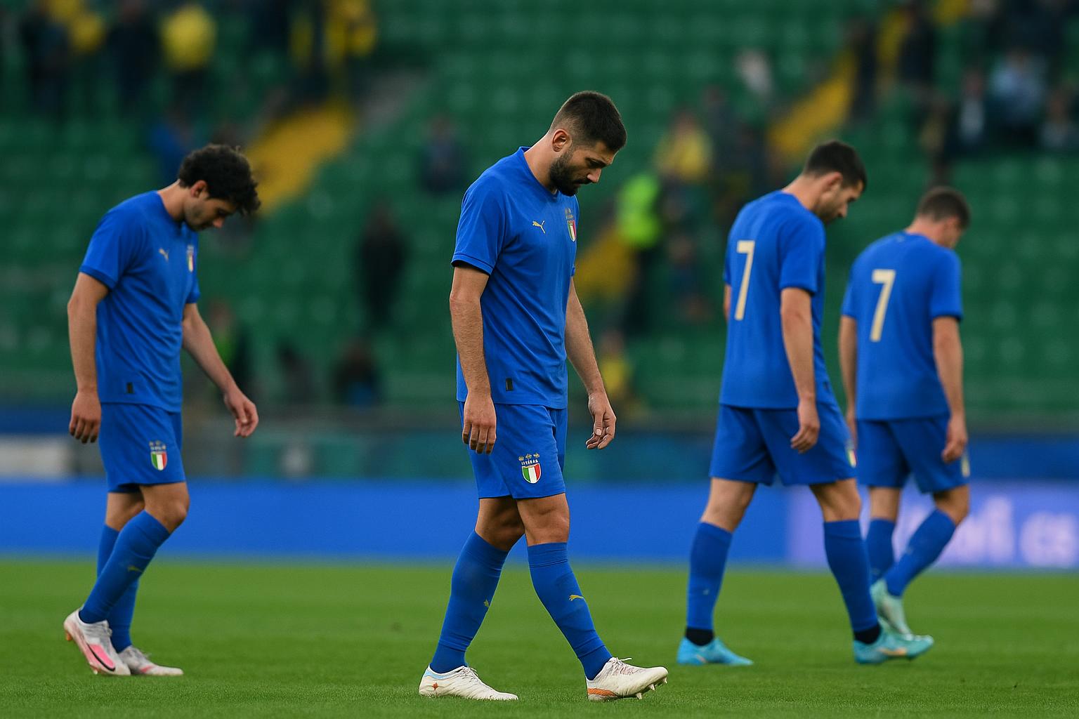 Italiaanse spelers teleurgesteld na de barragematch tegen Bosnië-Herzegovina
