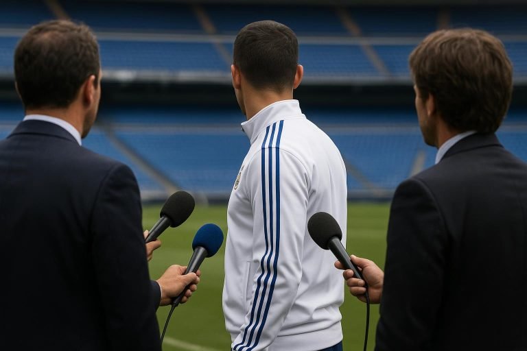 Florentino Pérez in een stadionomgeving bij Real Madrid