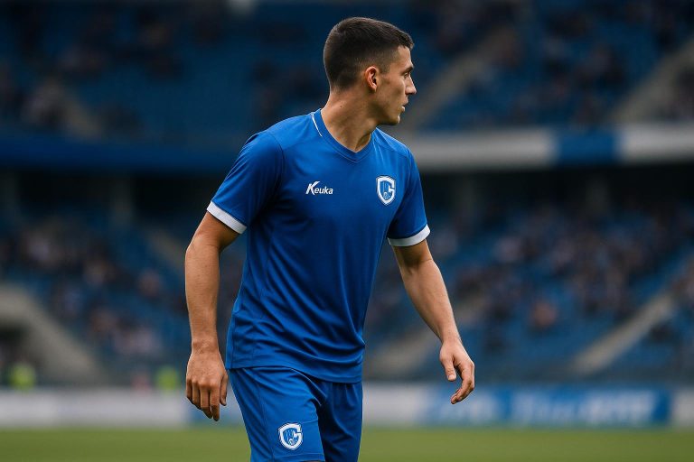 Zakaria El Ouahdi van KRC Genk in actie tijdens een wedstrijd