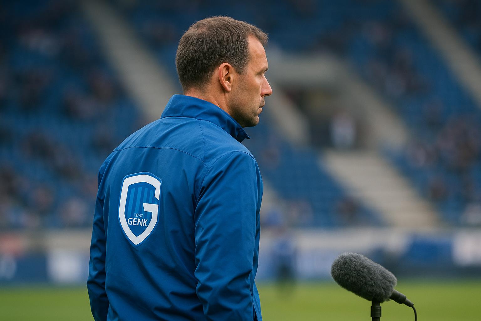 Nicky Hayen, coach van KRC Genk, langs de zijlijn in aanloop naar de Europe Play-offs