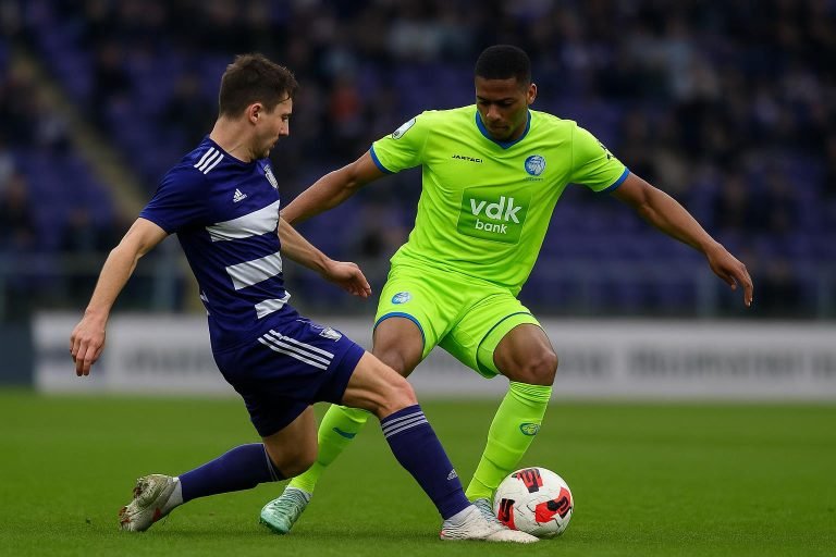 Spelers van RSC Anderlecht en KAA Gent in duel tijdens een wedstrijdmoment
