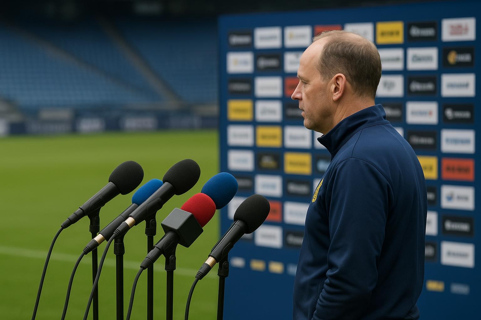 David Hubert spreekt de pers toe in aanloop naar Union SG tegen Club Brugge in het Dudenpark