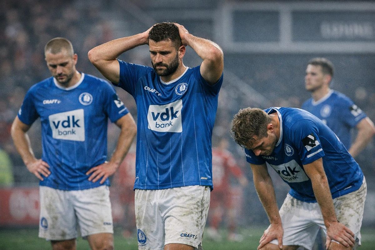 Teleurgestelde spelers van AA Gent na een zwakke wedstrijd