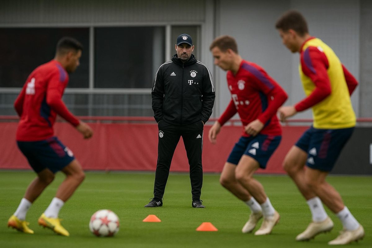 Vincent Kompany als trainer van Bayern München tijdens een training op het veld