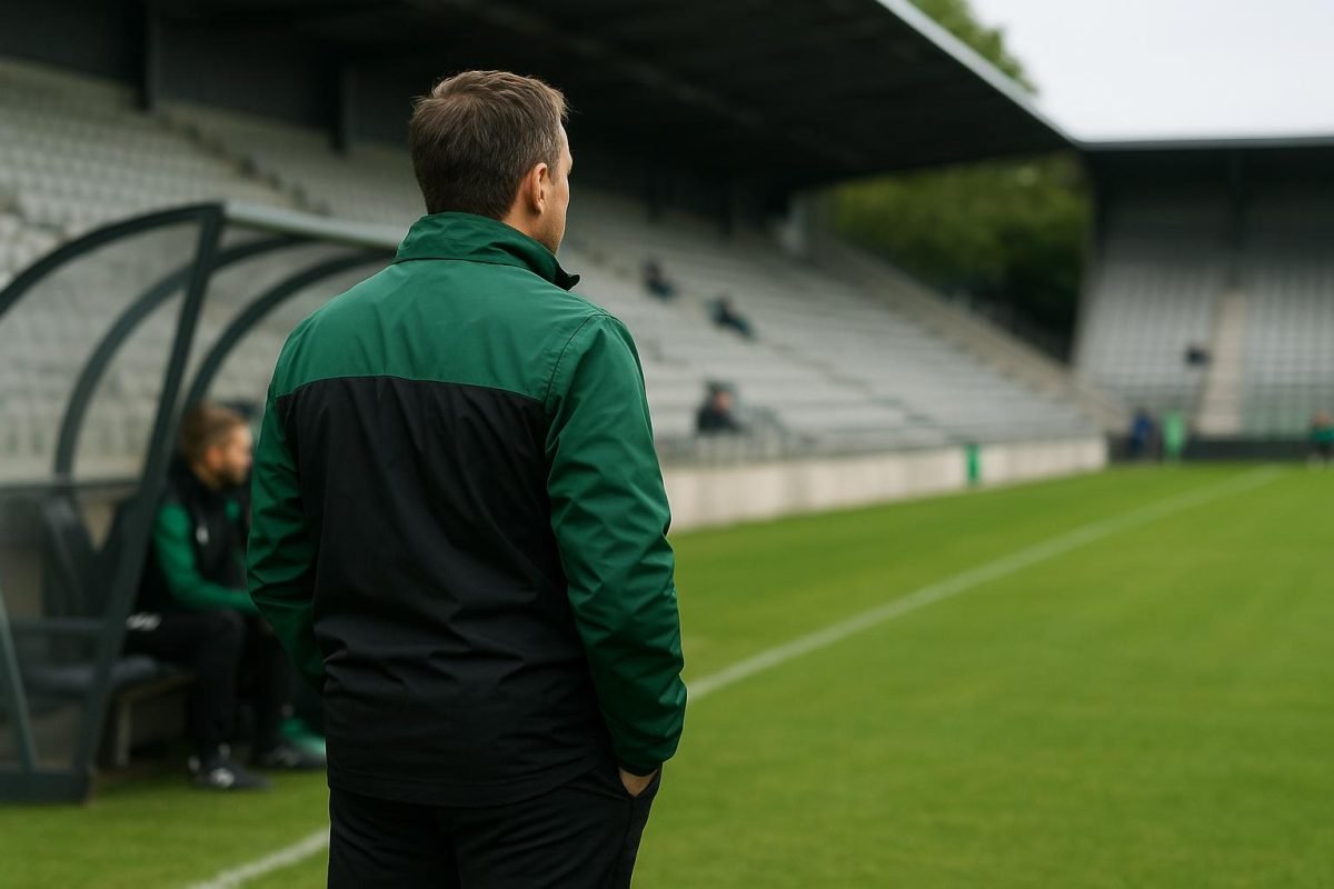 Yves Vanderhaeghe langs de zijlijn als coach van Francs Borains