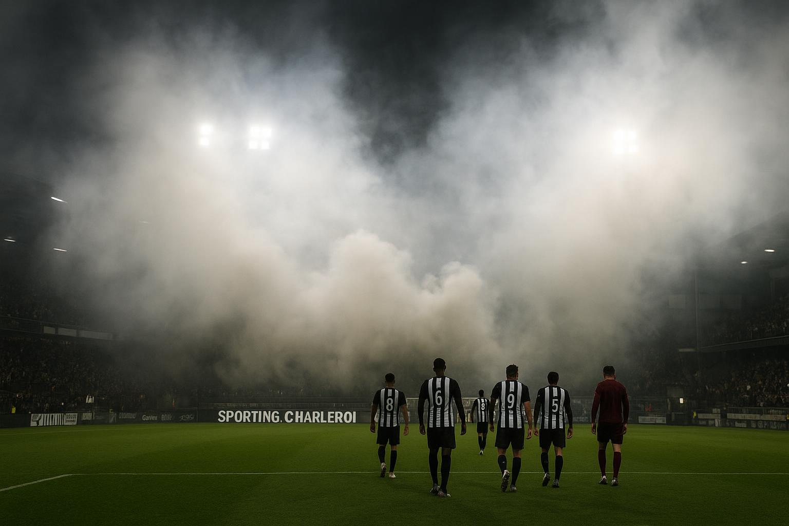 Rook hangt boven de tribunes in het Stade du Pays de Charleroi tijdens Charleroi-Standard