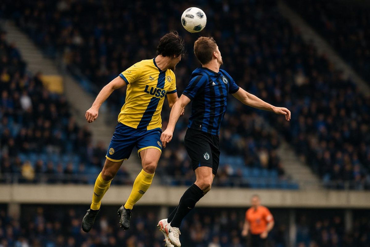 Spelmoment met duel in de lucht bij Union tegen Club Brugge