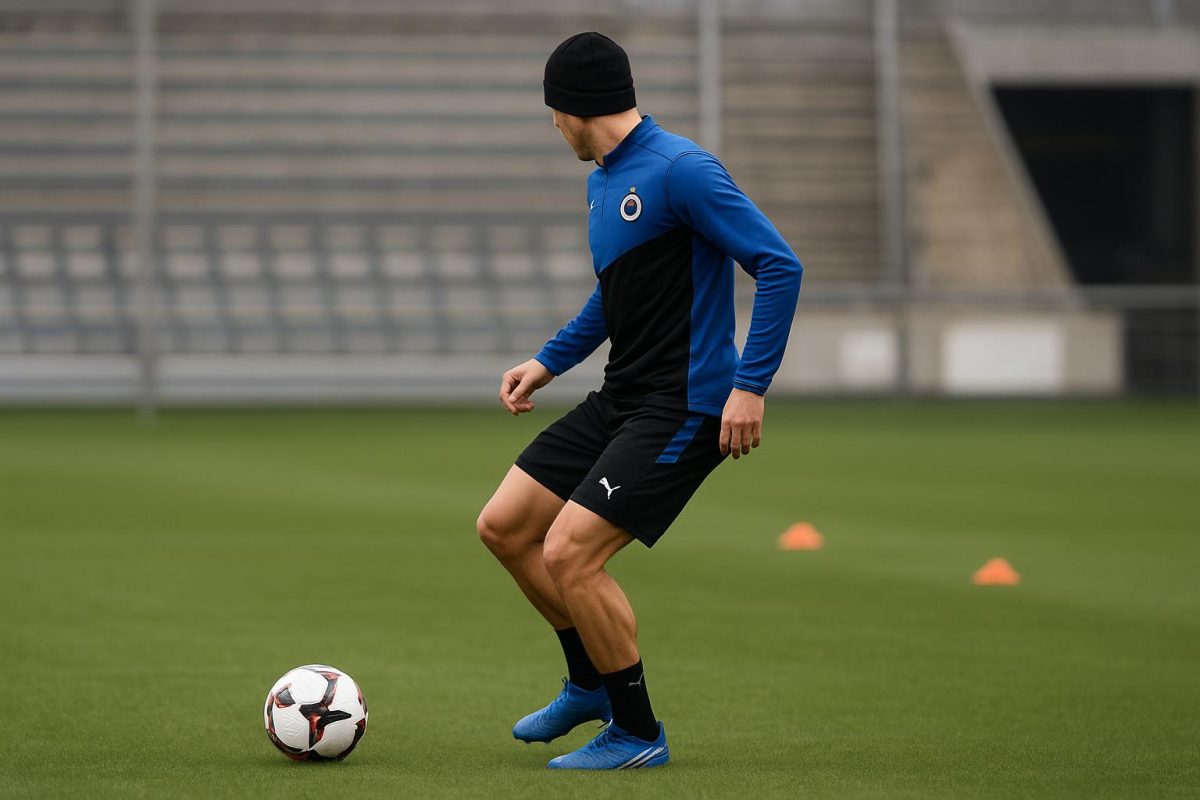 Carlos Forbs in Club Brugge-tenue tijdens een trainingsmoment