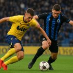 Spelmoment tussen Union SG en Club Brugge in het Dudenpark
