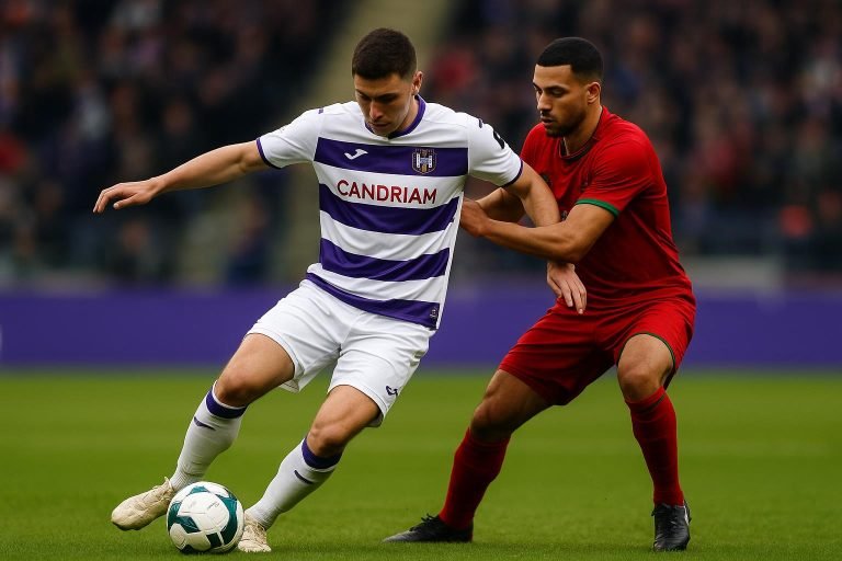Nathan Saliba van Anderlecht op het middenveld tijdens een wedstrijd