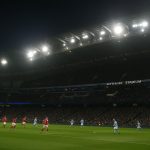Sfeerbeeld in het Etihad Stadium in aanloop naar Manchester City tegen Arsenal