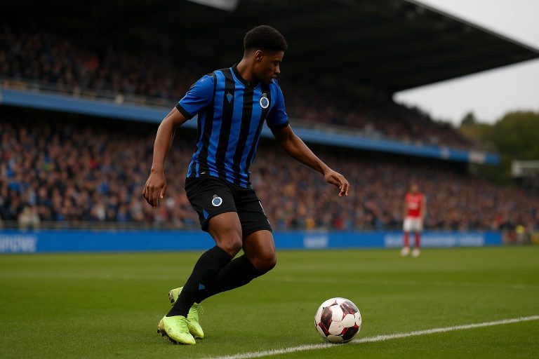 Hugo Siquet in actie voor Club Brugge op de rechterflank