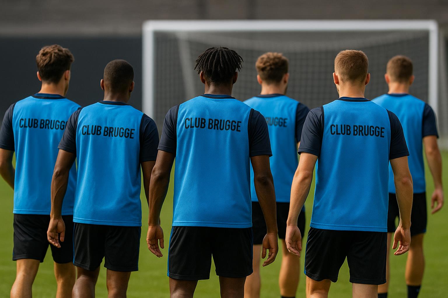 Spelers van Club Brugge op training, met focus op de groep en zonder herkenbare gezichten