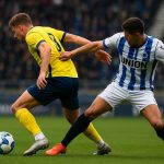 Spelmoment tijdens Union SG tegen Club Brugge in de Champions' Play-Offs