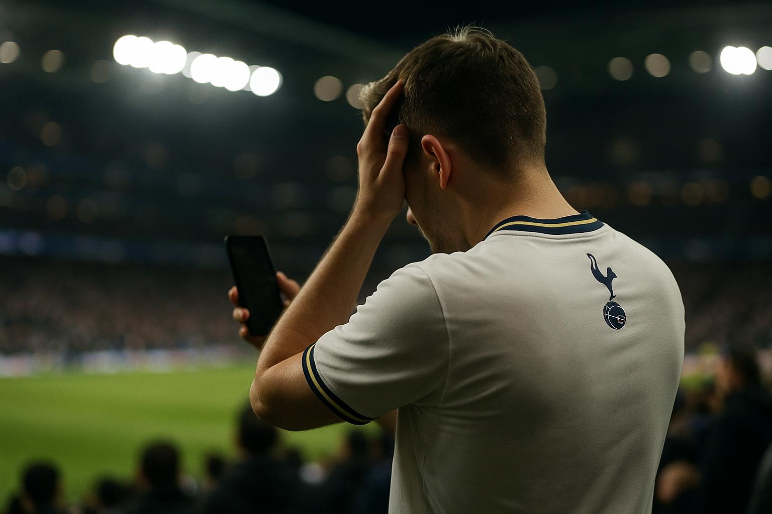 Spelers van Tottenham Hotspur op het veld na een wedstrijd, met focus op de sfeer rond een gevierde goal zonder herkenbare gezichten.