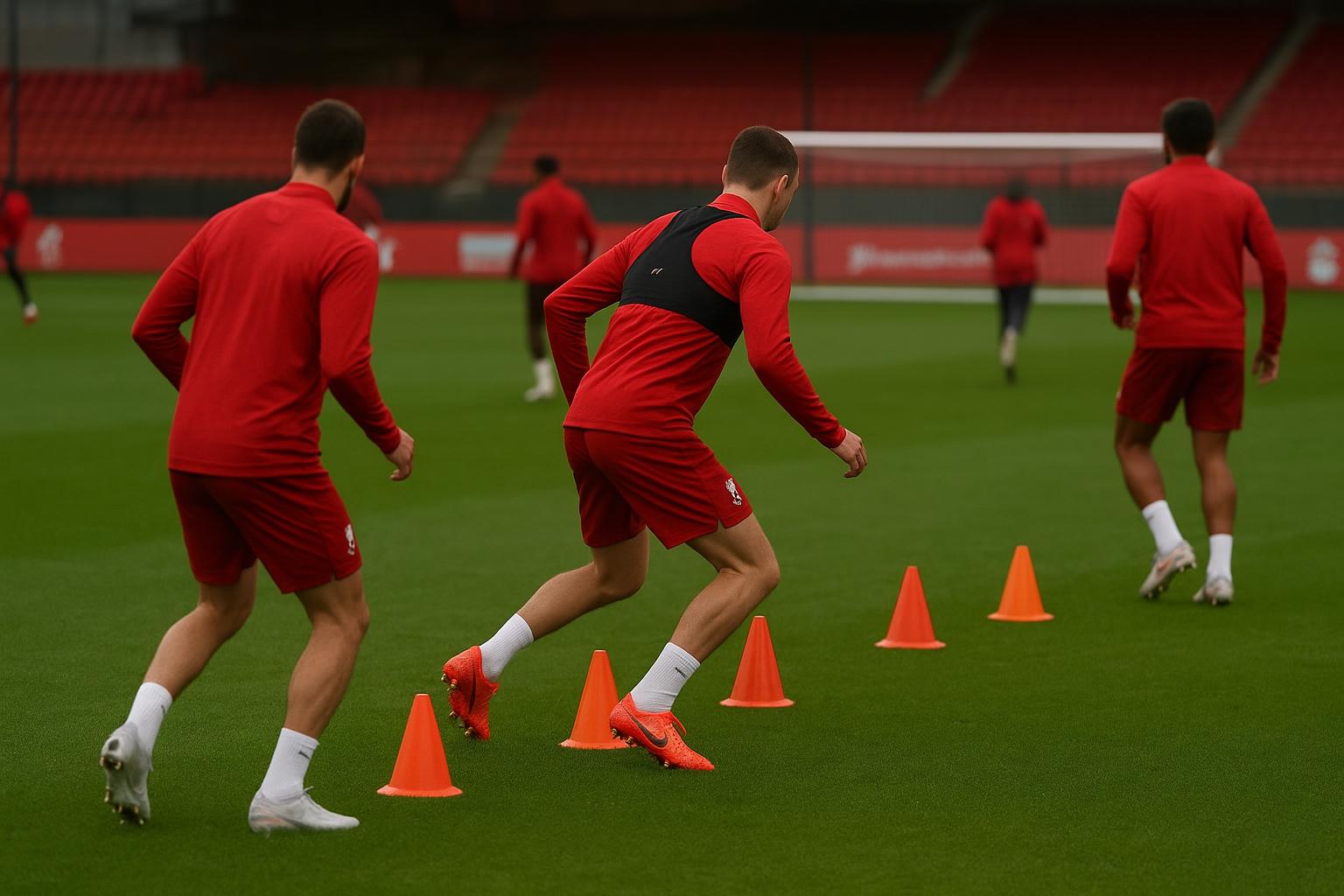 Arne Slot tijdens een trainingsmoment bij Liverpool in aanloop naar een competitiewedstrijd