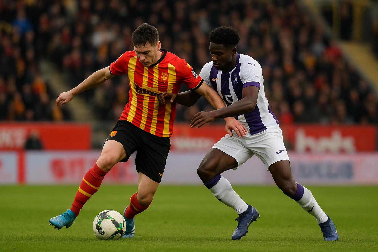 Spelmoment tijdens KV Mechelen tegen RSC Anderlecht in het stadion