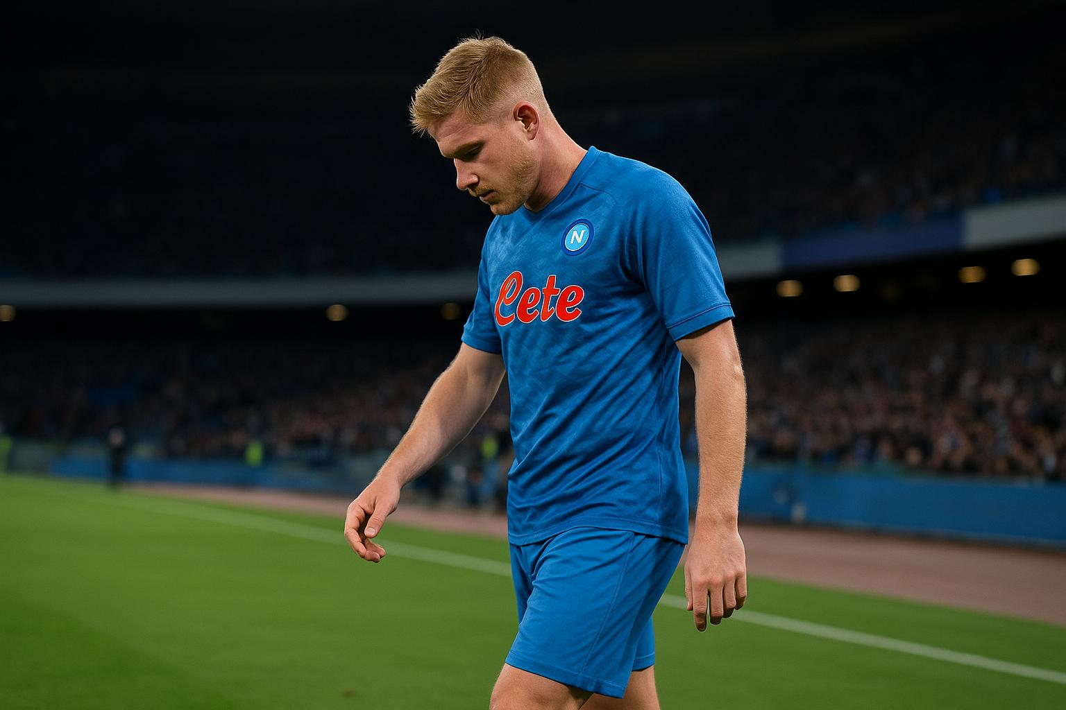 Kevin De Bruyne van SSC Napoli stapt richting kleedkamer na een moeilijke eerste helft tegen Lazio