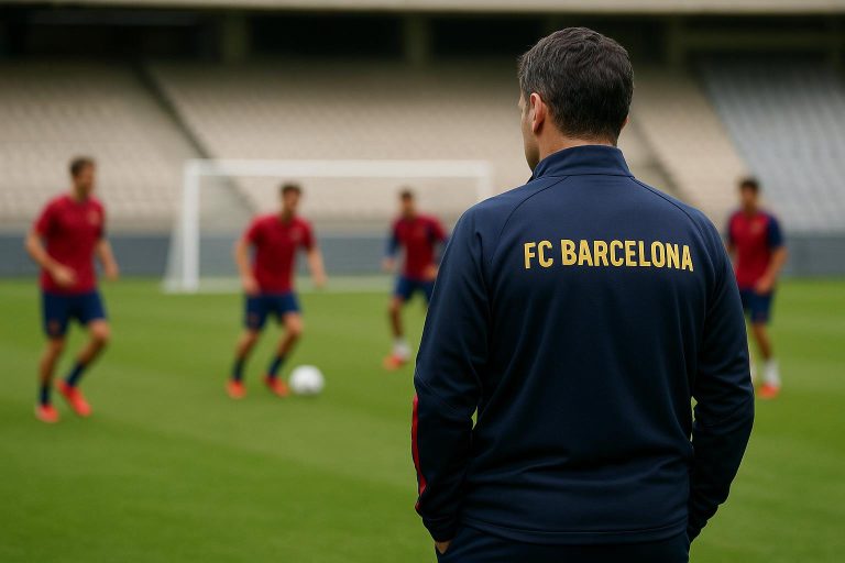 Hansi Flick langs de zijlijn bij FC Barcelona