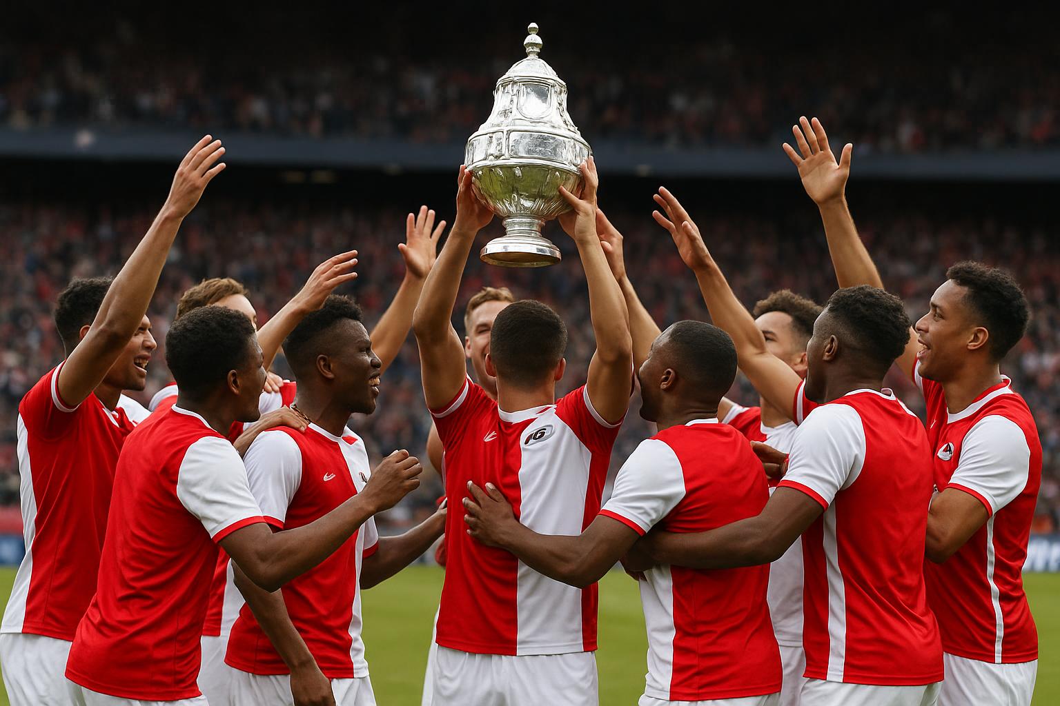 Spelers van AZ Alkmaar vieren de winst van de KNVB-beker in het stadion