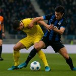 Spelmoment in Union tegen Club Brugge met een duel in het Dudenpark