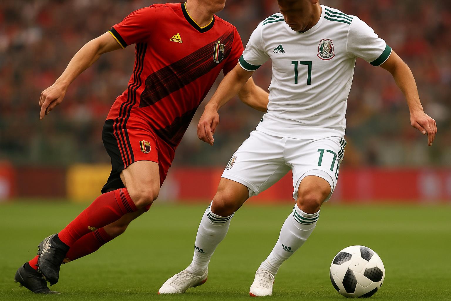 Dodi Lukebakio viert met ploegmaats bij de Rode Duivels in het duel tegen Mexico