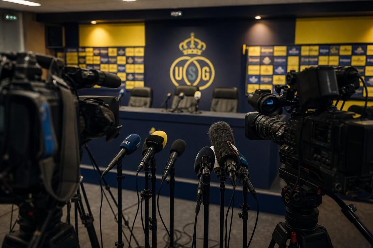 Perscontext rond Union na een bewogen seizoenslot, met focus op microfoons en stadionomgeving