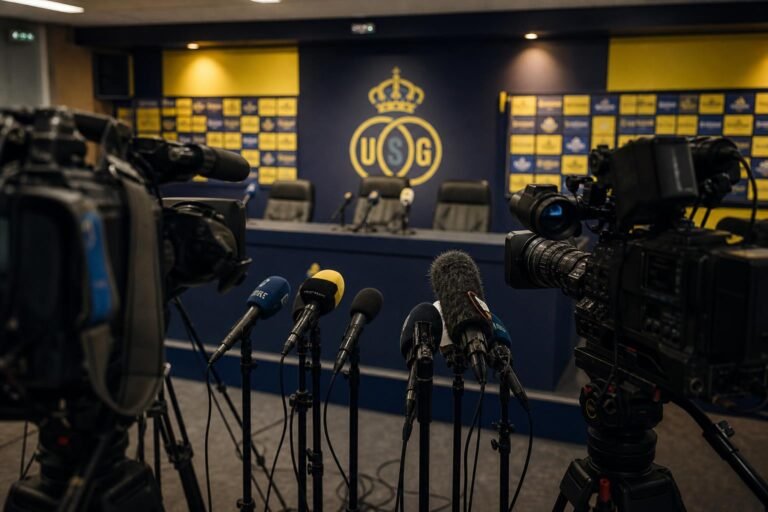 Perscontext rond Union na een bewogen seizoenslot, met focus op microfoons en stadionomgeving