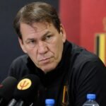 Rudi Garcia tijdens een persmoment van de Rode Duivels in de aanloop naar het WK