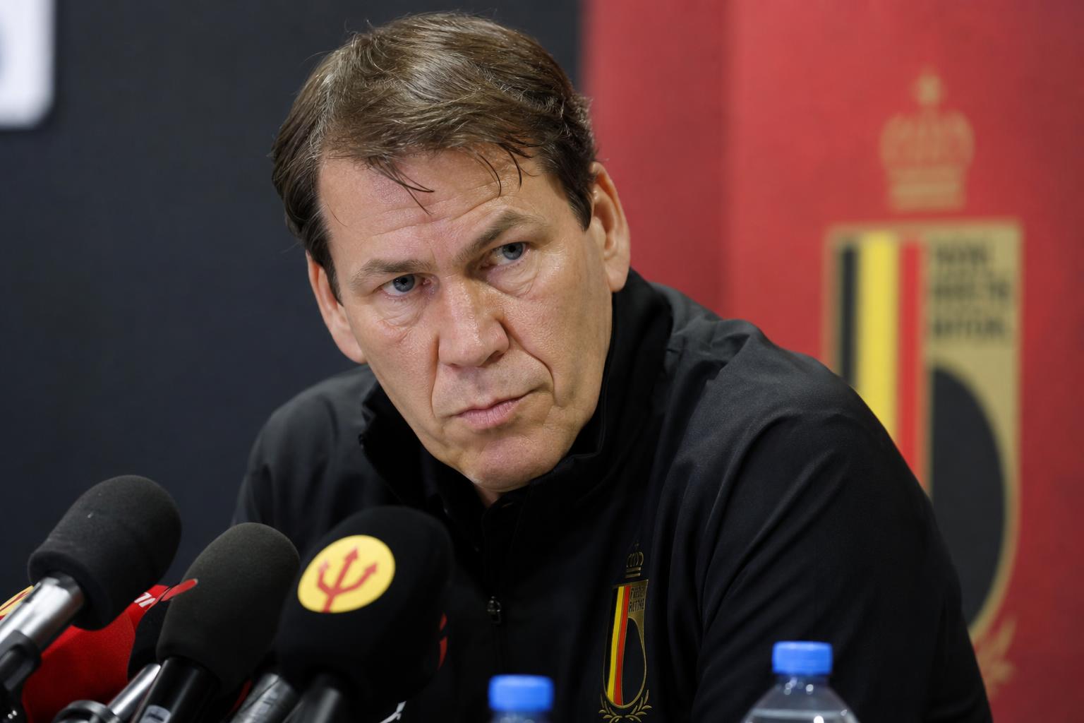 Rudi Garcia tijdens een persmoment van de Rode Duivels in de aanloop naar het WK