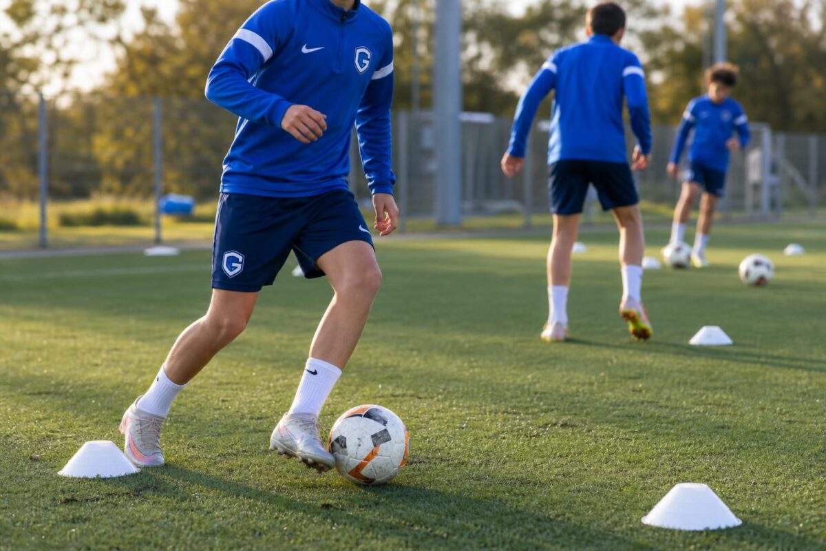 Jonge spelers van KRC Genk tijdens een trainingsmoment op de jeugdacademie.
