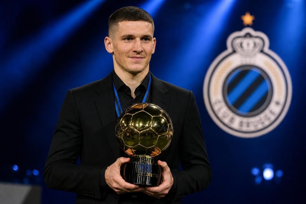 Christos Tzolis van Club Brugge tijdens een awardmoment rond Profvoetballer van het Jaar