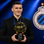 Christos Tzolis van Club Brugge tijdens een awardmoment rond Profvoetballer van het Jaar