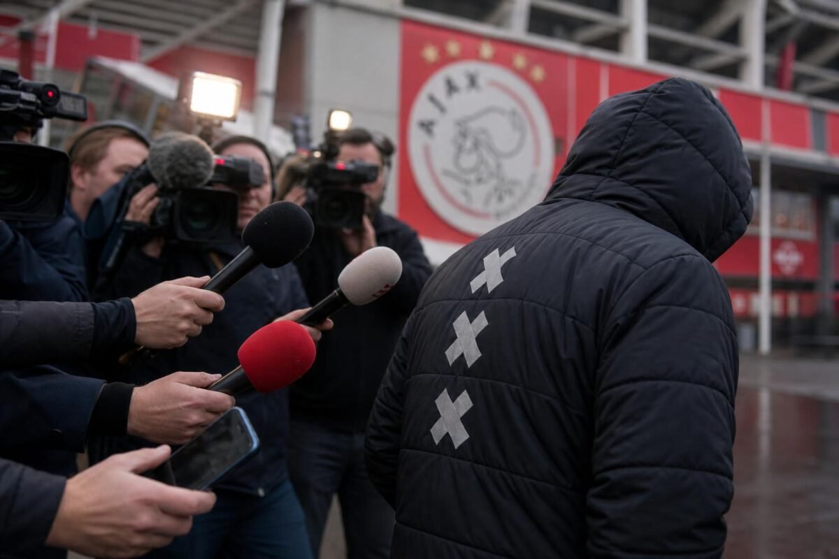 Tense Ajax press atmosphere near the stadium linked to club unrest and calls for change.