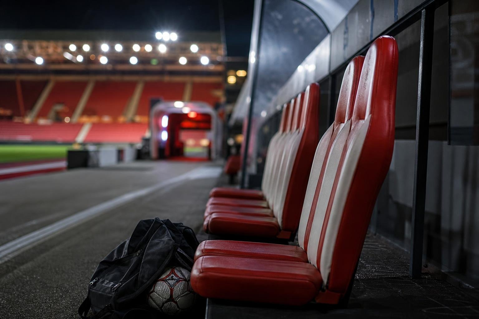 Voetbalbank in rood-witte stadioncontext bij het dossier rond Isaac Babadi