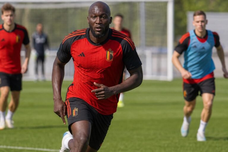 Romelu Lukaku tijdens een oefenmoment bij de Rode Duivels