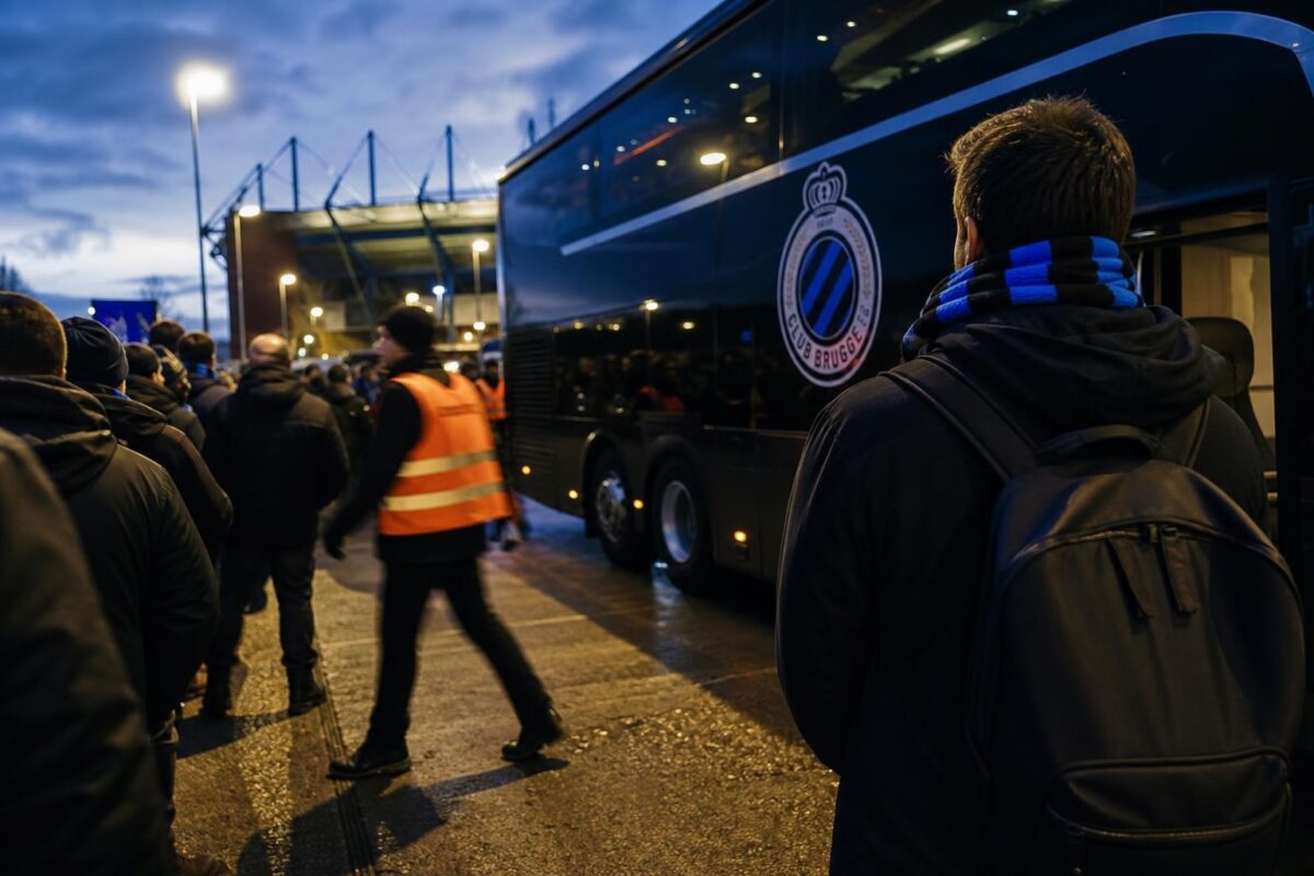 Transfercontext rond Club Brugge met blauw-zwarte sfeer rond een mogelijk dossier.