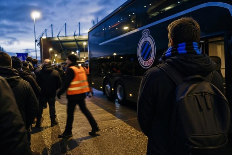 Transfercontext rond Club Brugge met blauw-zwarte sfeer rond een mogelijk dossier.