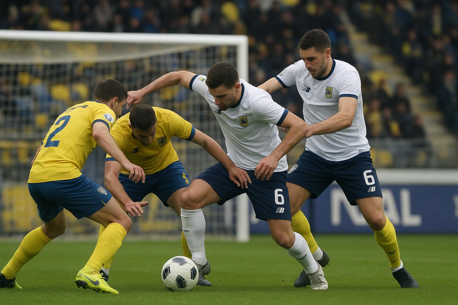 Spelmoment in het strafschopgebied tijdens STVV tegen Union SG op Stayen