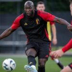 Romelu Lukaku tijdens een oefenwedstrijd van de Rode Duivels.
