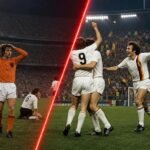 Belgische spelers vieren tegen Nederland in 1973
