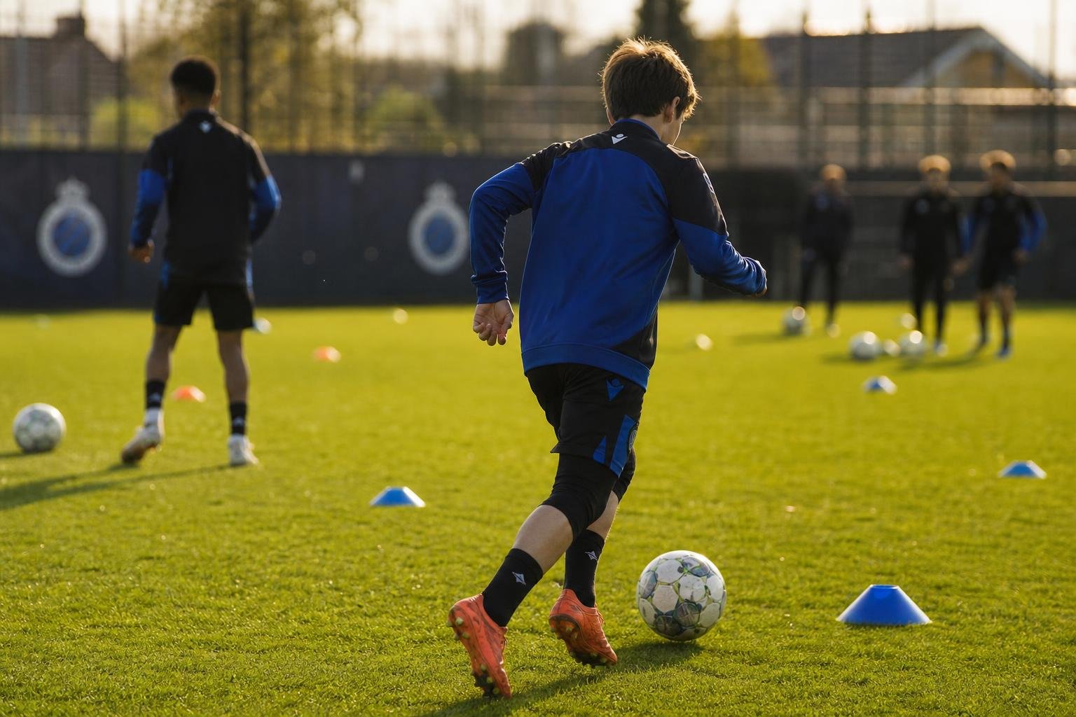 Jonge spelers van Club Brugge tijdens een trainingsmoment bij Club NXT