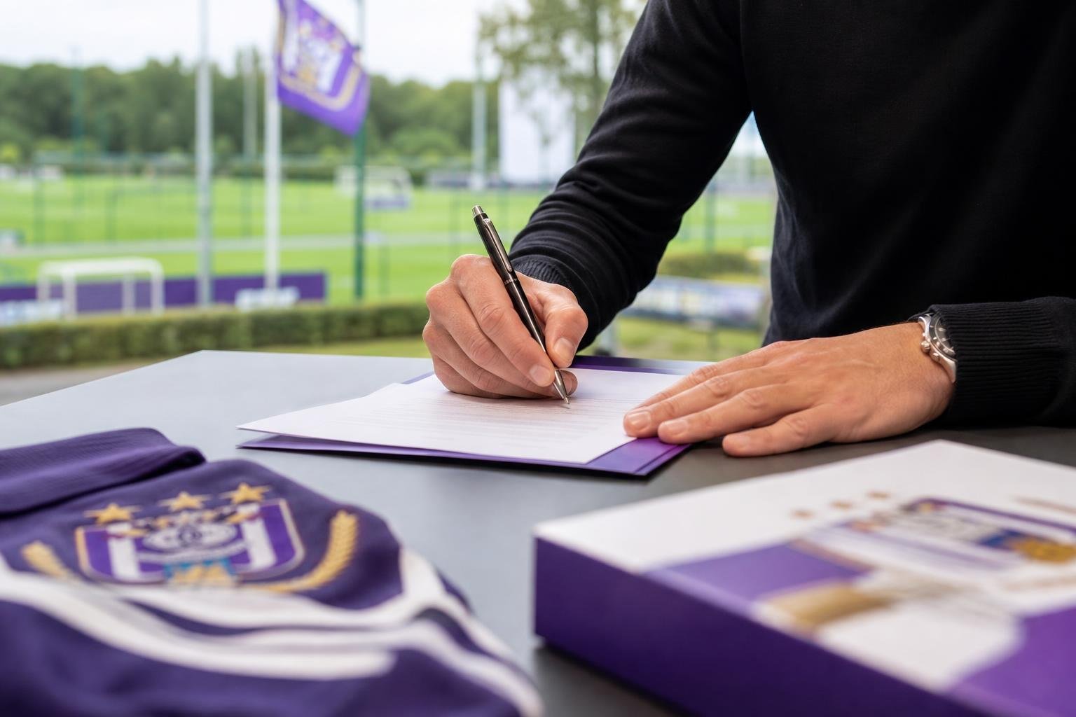 Contractmoment bij RSC Anderlecht in een paars-witte clubomgeving