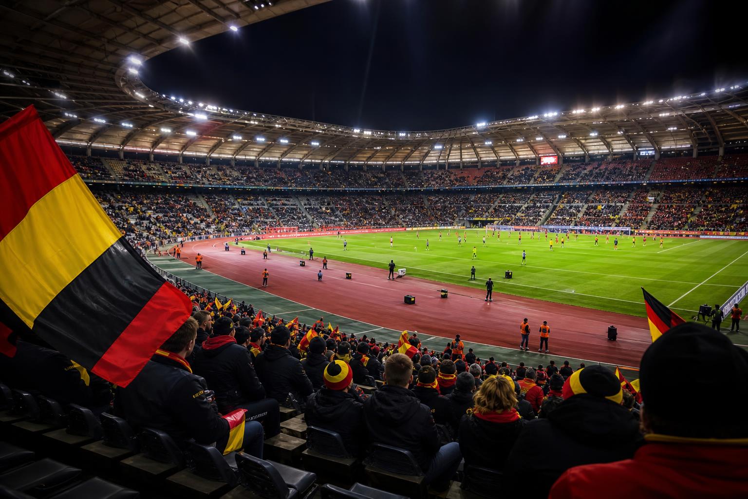 Sfeerbeeld van een voetbalstadion in aanloop naar interlands van de Rode Duivels