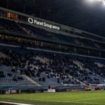 Sfeerbeeld van de tribunes van KAA Gent tijdens een belangrijke play-offwedstrijd